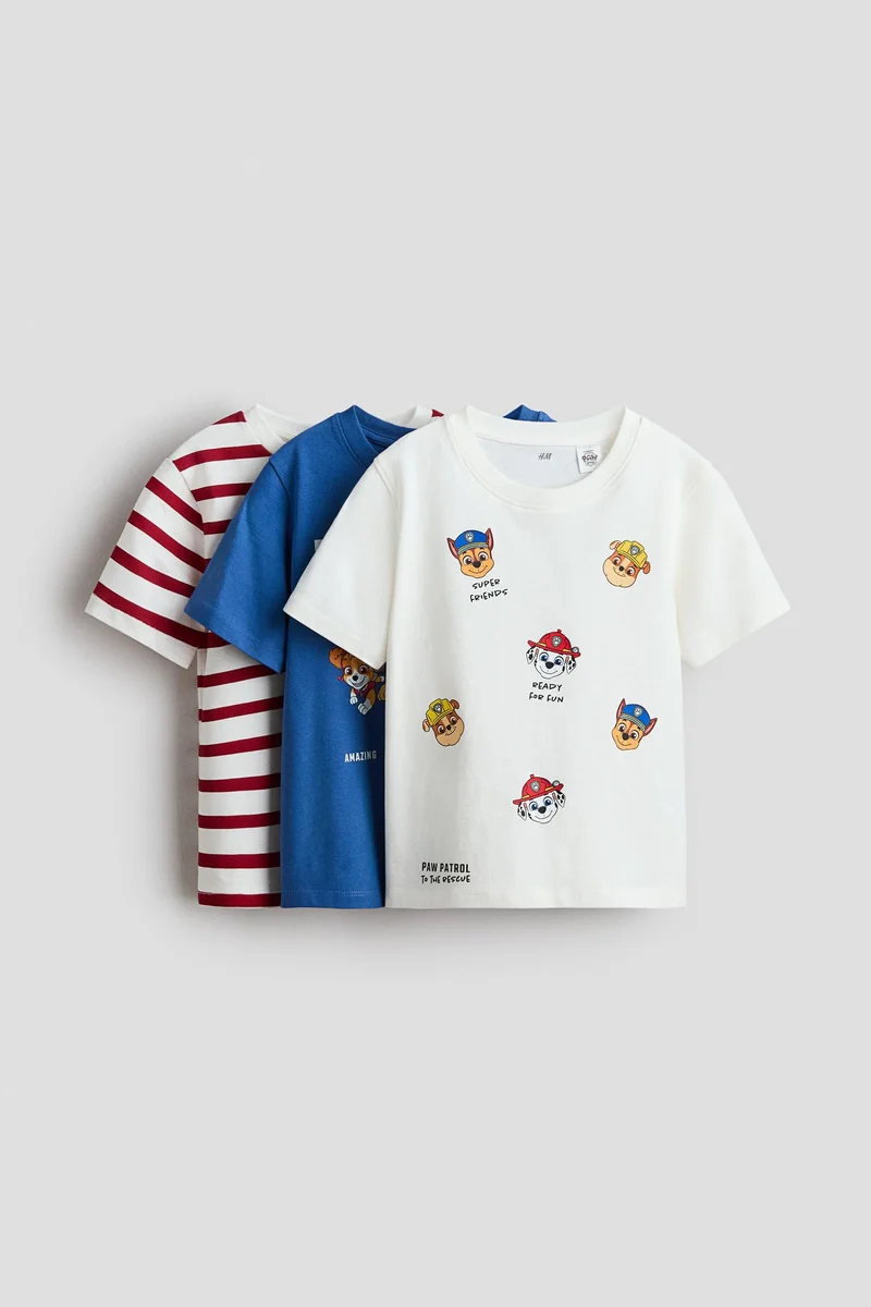 اتش اند ام تي-شيرت مزين بطبعة - عبوة من 3 قطع